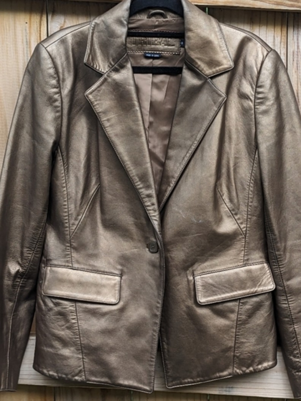 Tribal Gold Leather Blazer Jacket - Women's